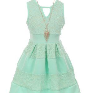 Little Girls Toddler Lace Solid Necklace Easter Summer Flower Girl Dress Mint
